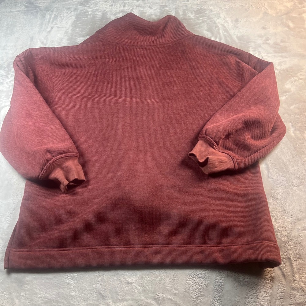 Free People Women XL Pullover Burgundy Corduroy Sherpa Lined Collar Sweatshirt - Picture 9 of 9